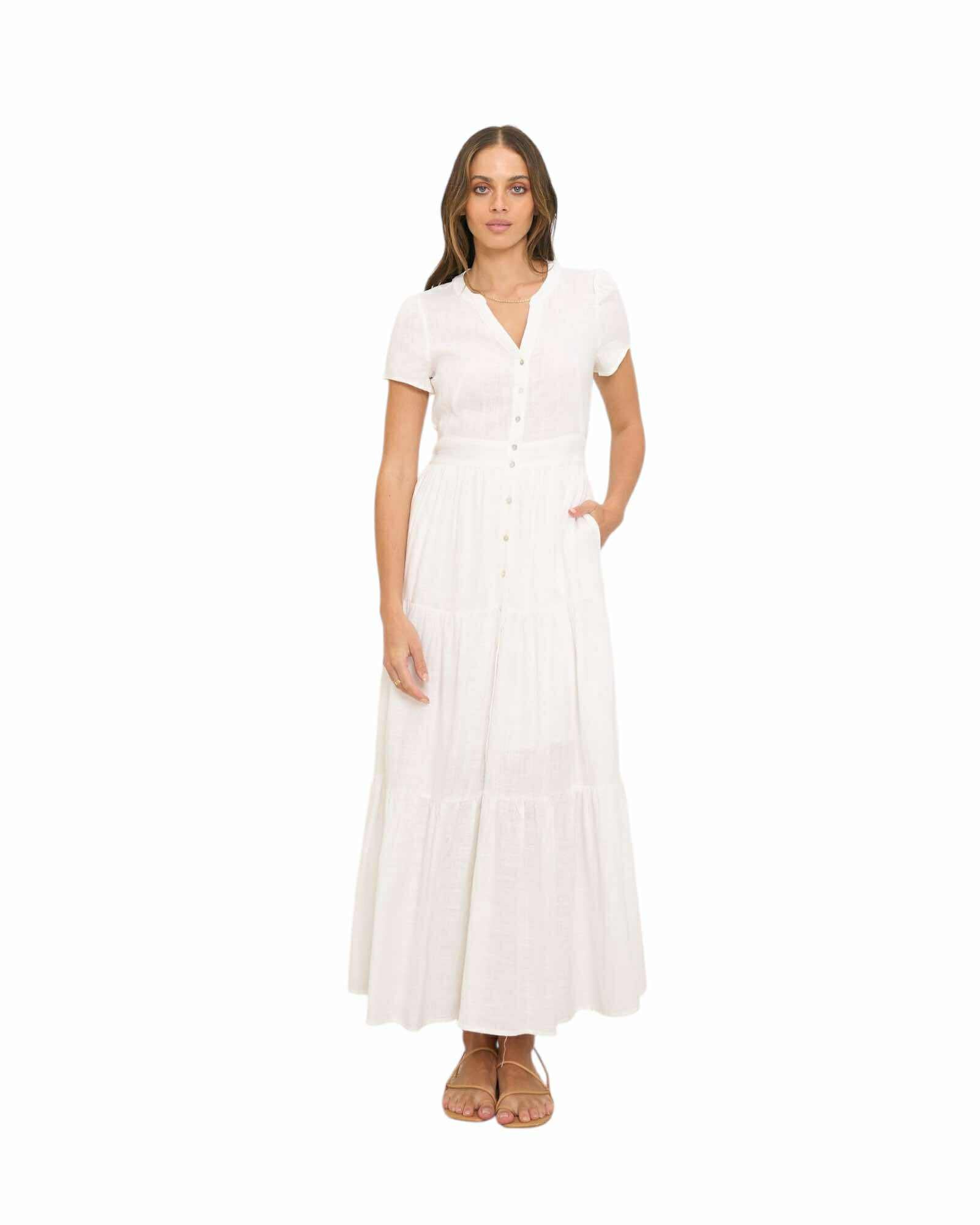 'Claudia' Linen Maxi Dress - White