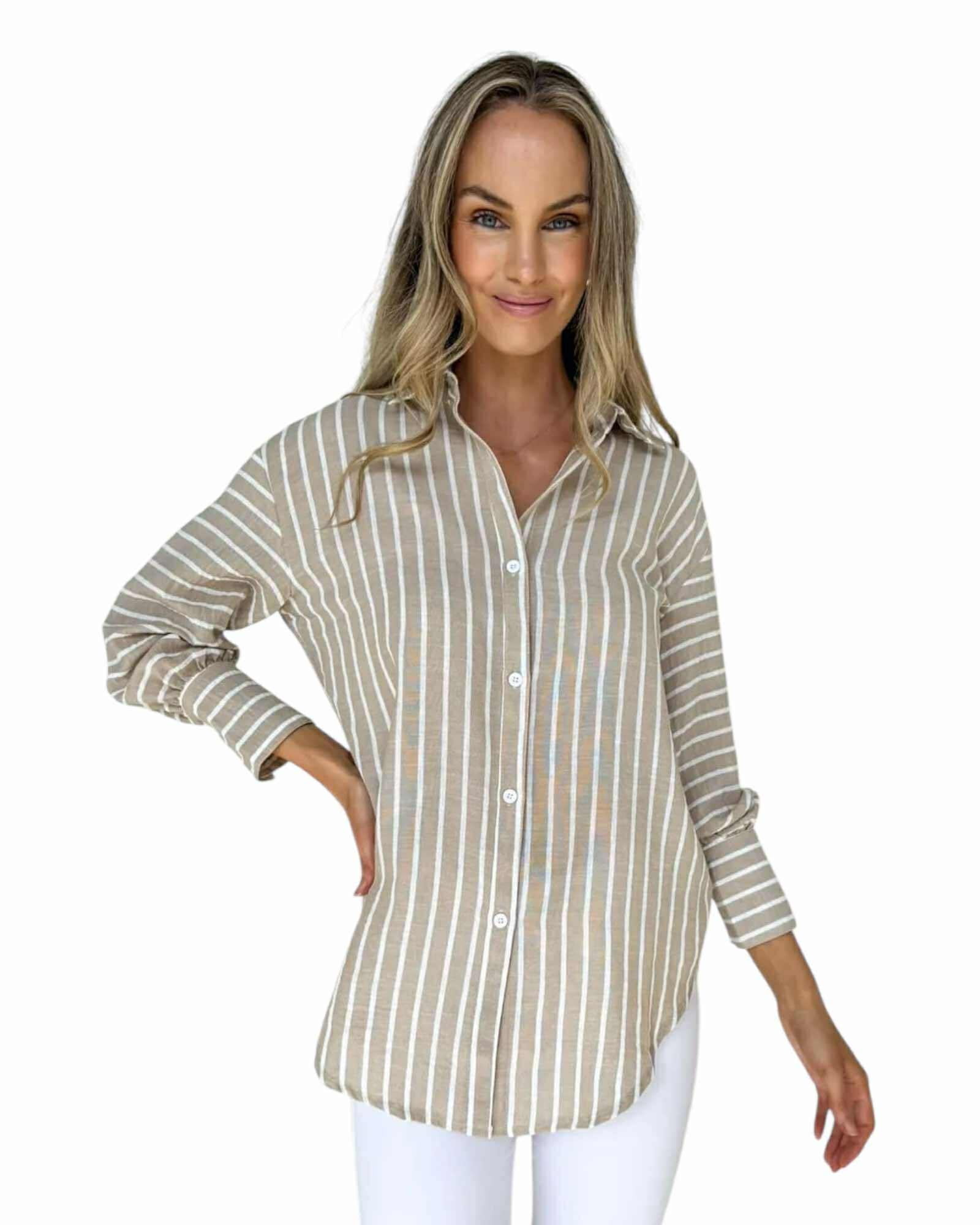 'Nina' Stripe Shirt - Beige