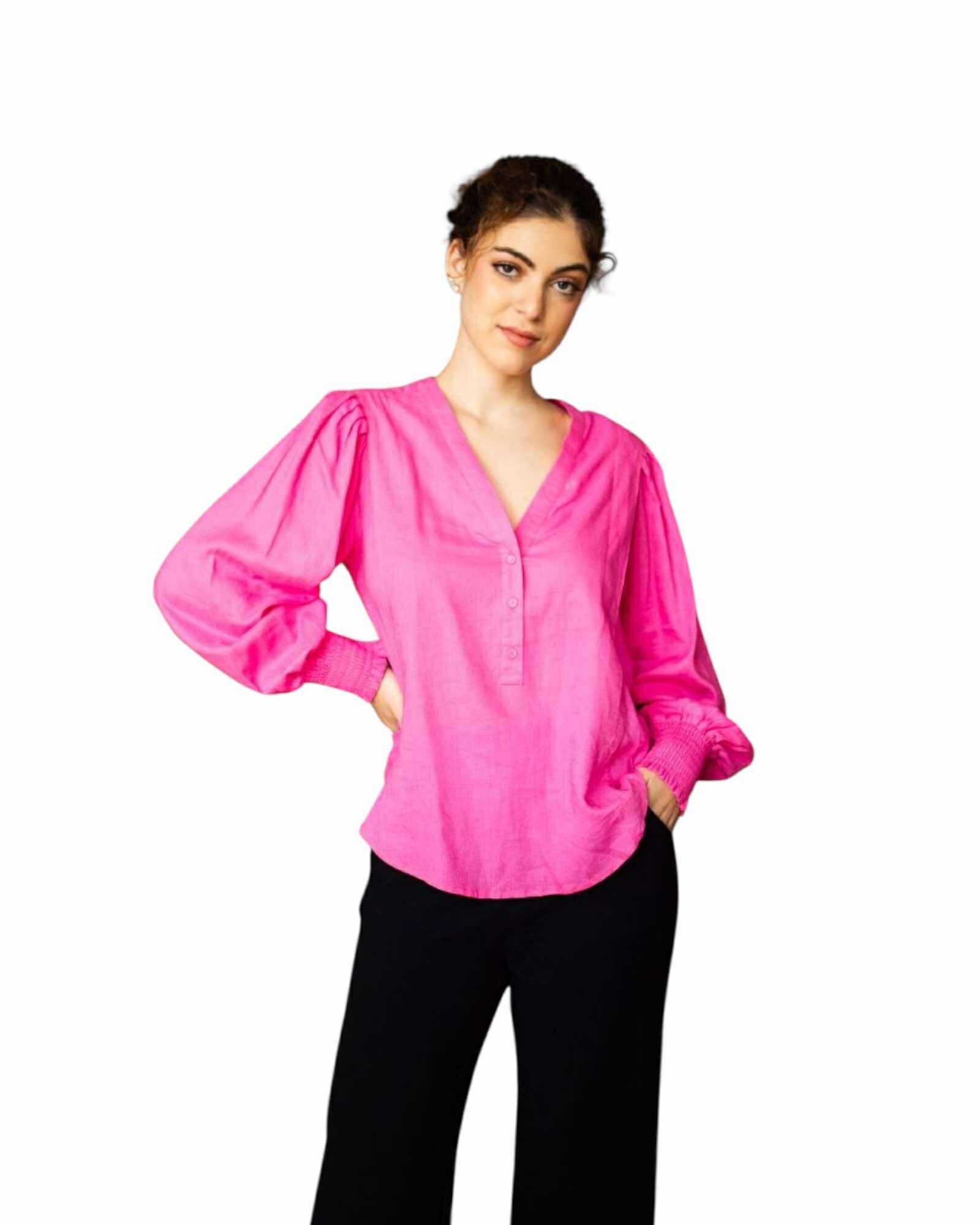 'Katrina' Linen Blouse - Pink