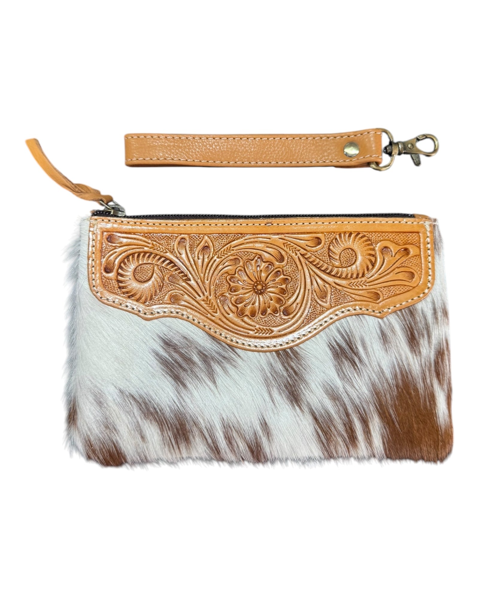 'Delungra' Tooled Leather Cowhide Clutch - Tan