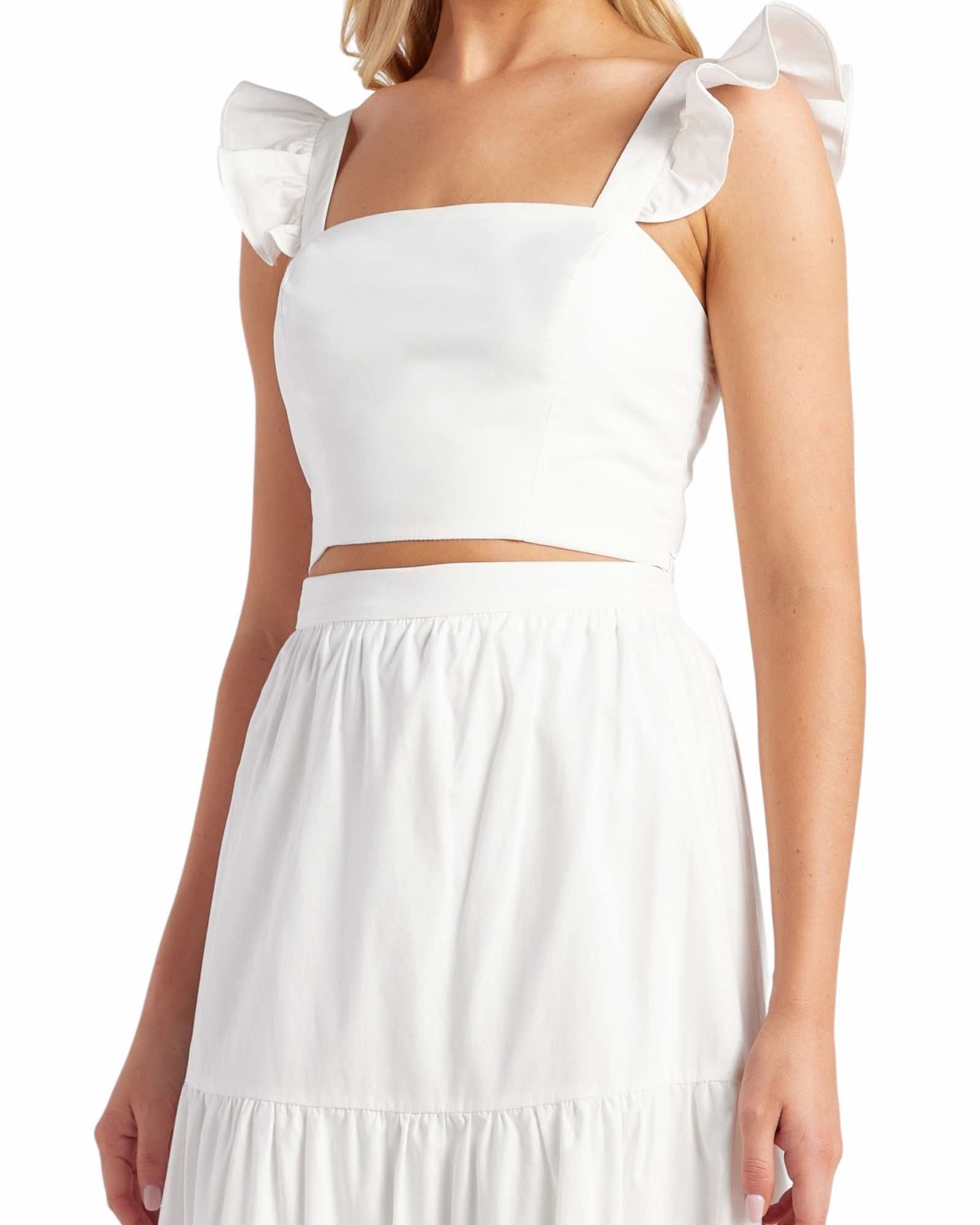 'Katie' Tiered Midi Skirt & Top Set - White