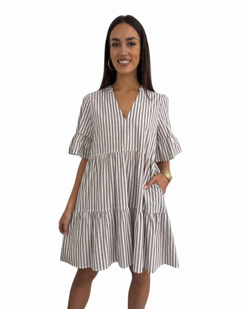 'Kayla' Stripe Dress - Chocolate