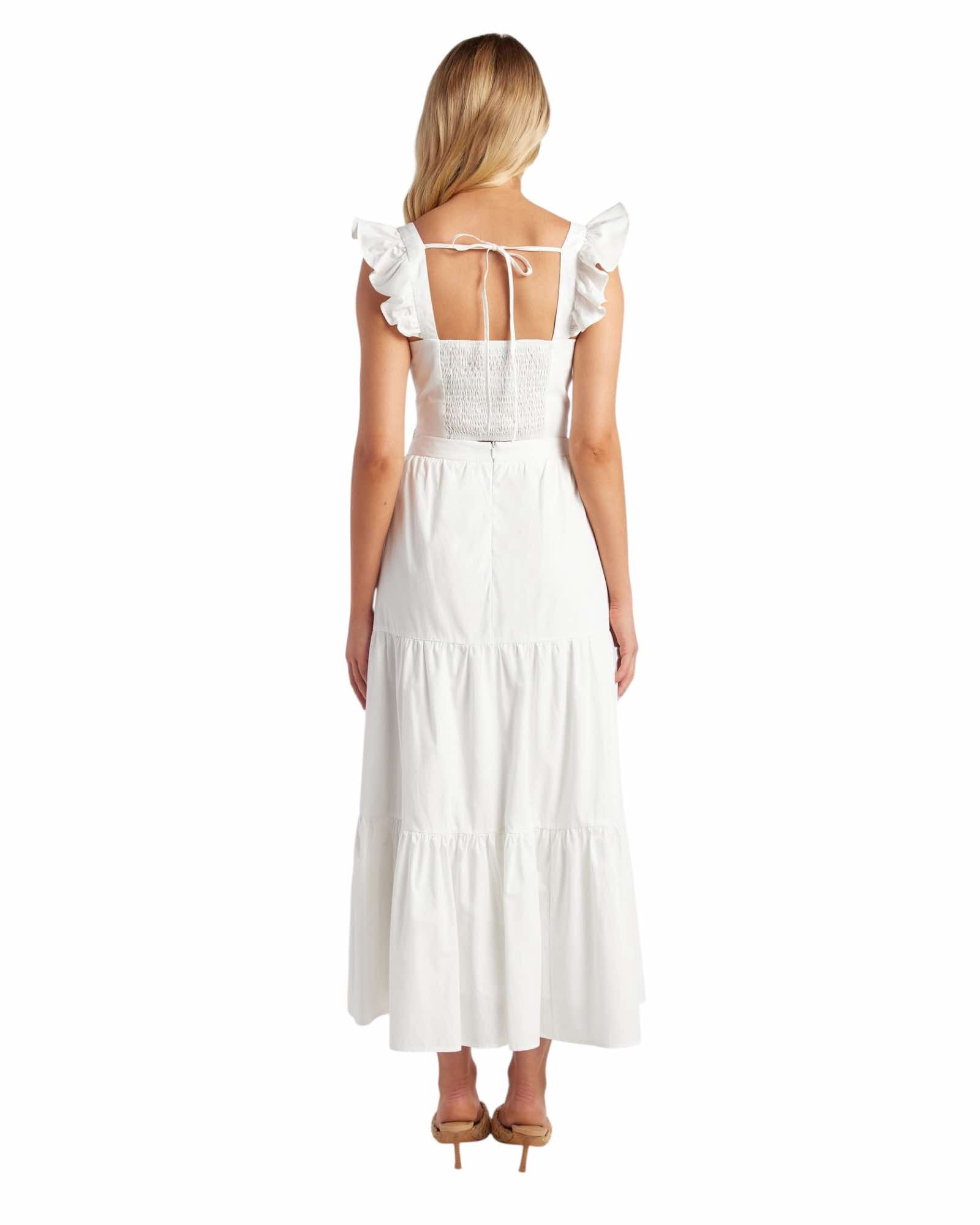 'Katie' Tiered Midi Skirt & Top Set - White