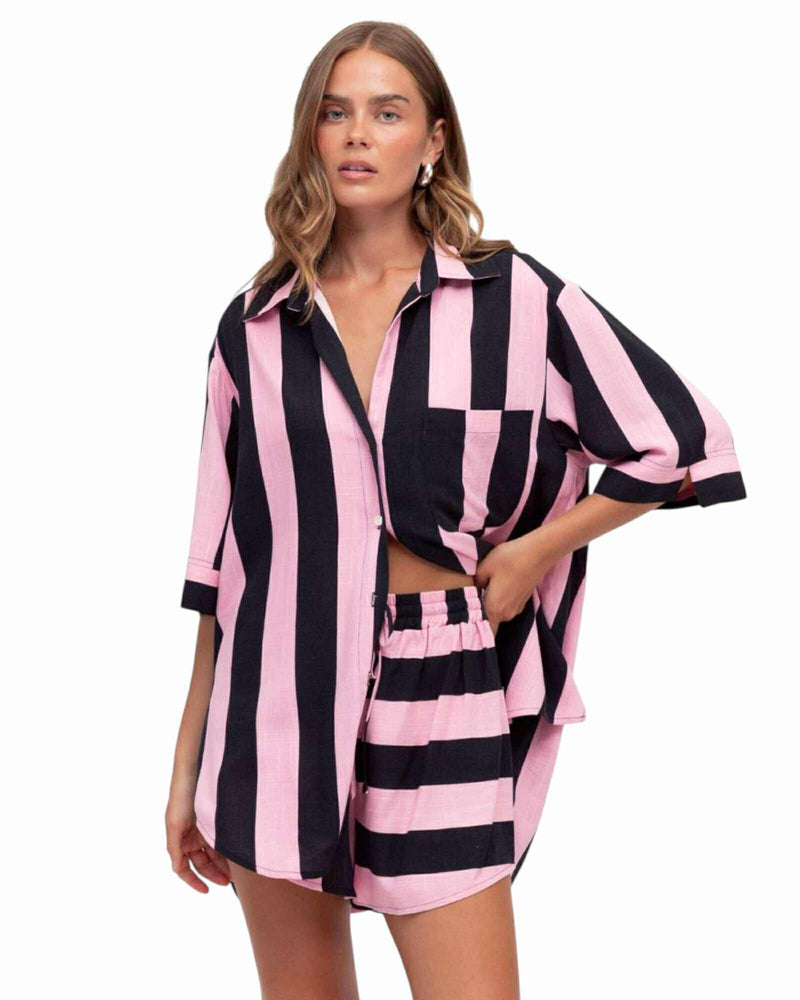 'Jess' Stripe Set - Pink & Navy