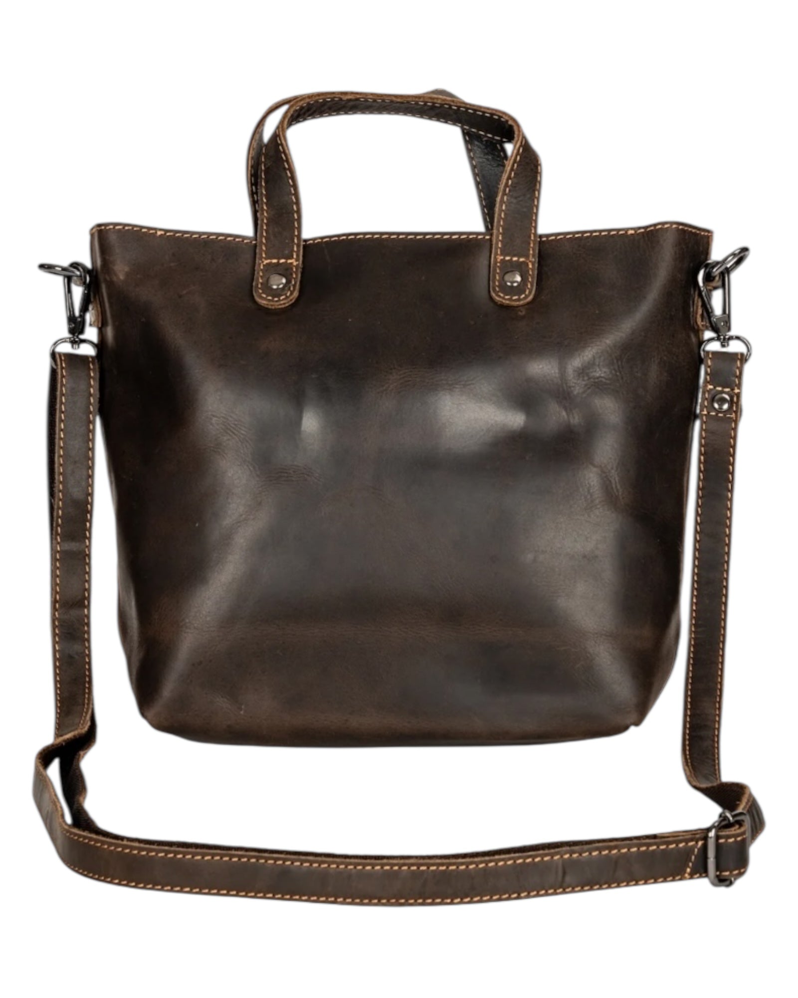 Leather Crossbody Mini Tote - Brown