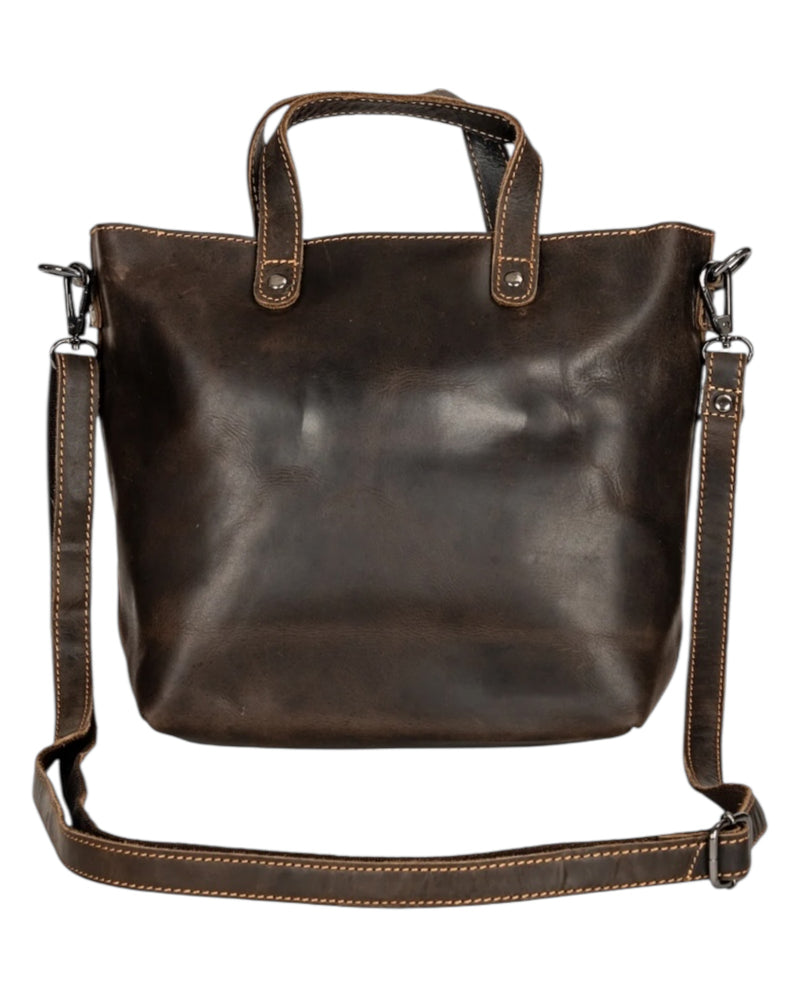 Leather Crossbody Mini Tote - Brown