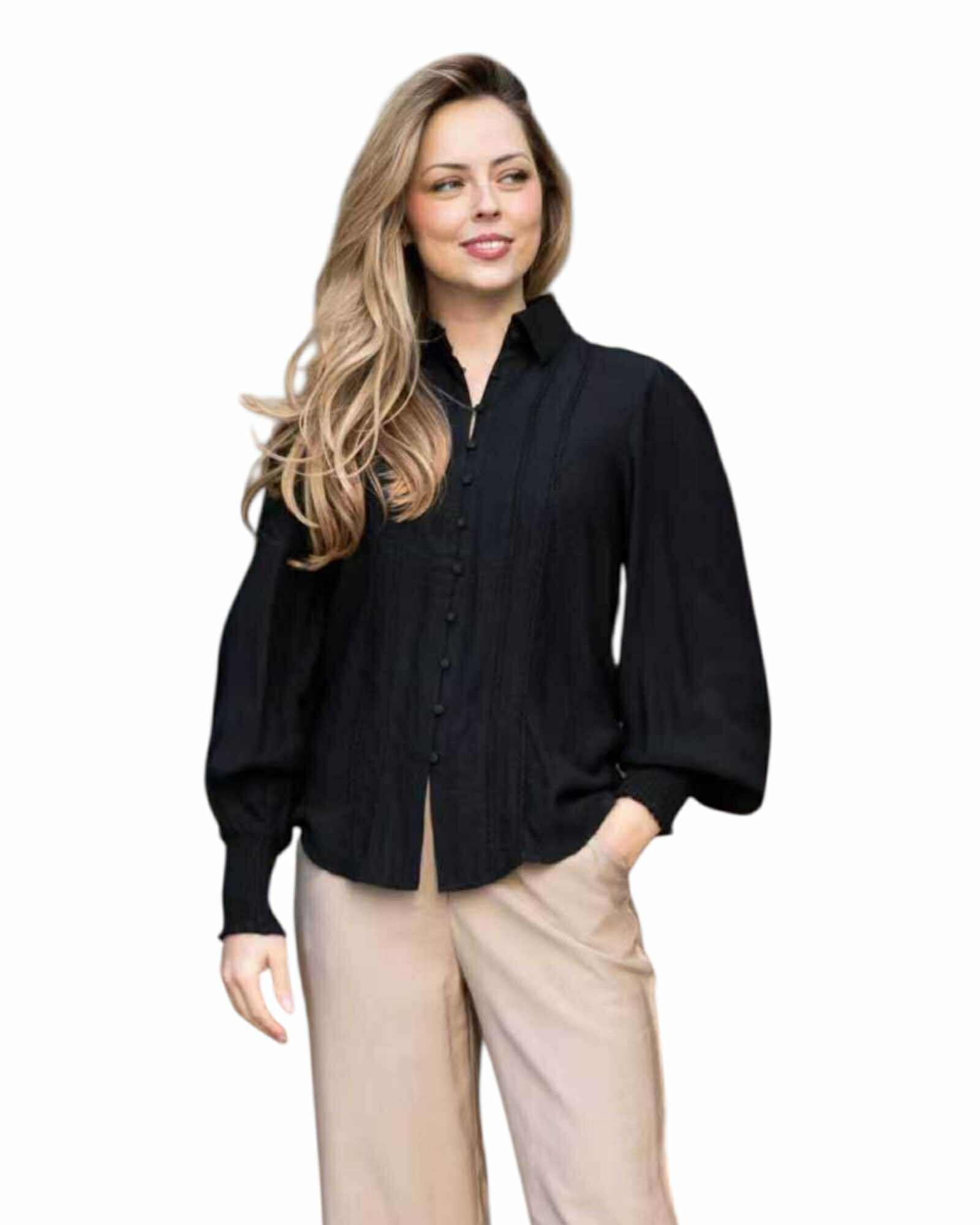 'Meghan' Button Down Shirt - Black