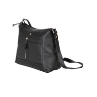 'Savannah' Woven Detail Leather Crossbody Bag – Classic Black
