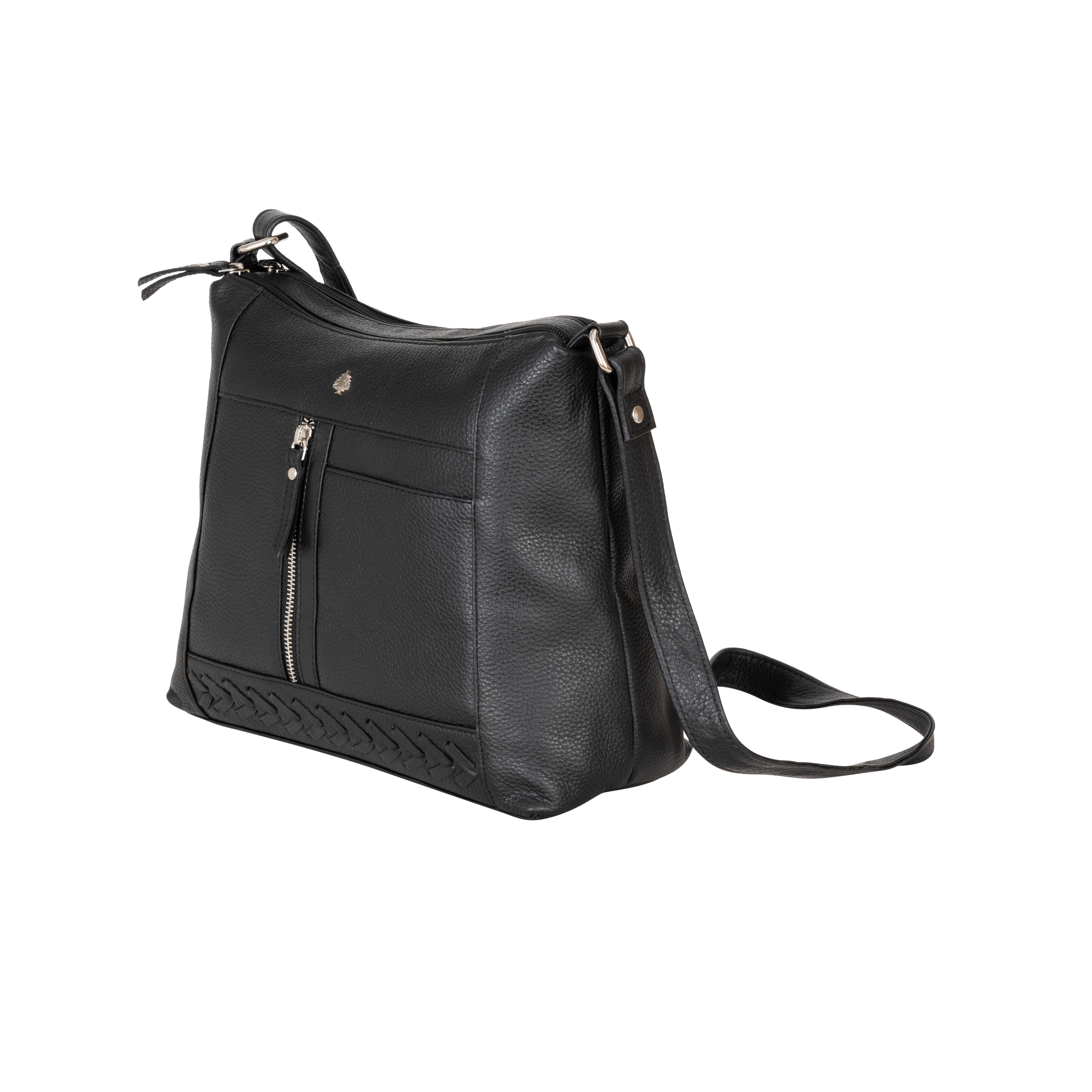 'Savannah' Woven Detail Leather Crossbody Bag – Classic Black