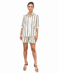 'Fleur' Stripe Set - Cream/Brown