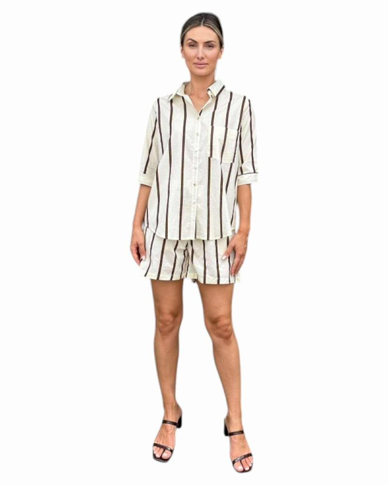 'Fleur' Stripe Set - Cream/Brown