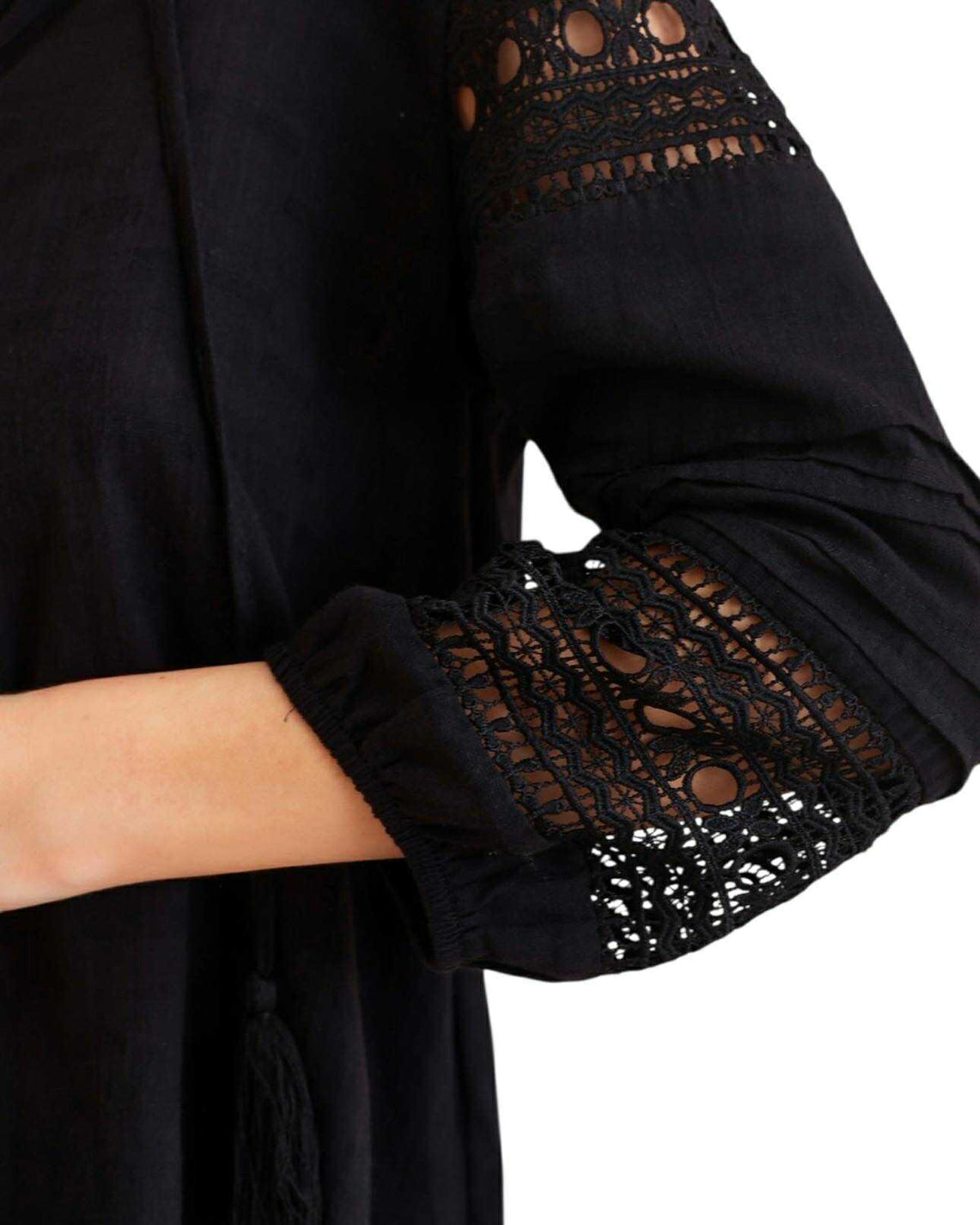 'Cali' Lace Sleeve Top - Black