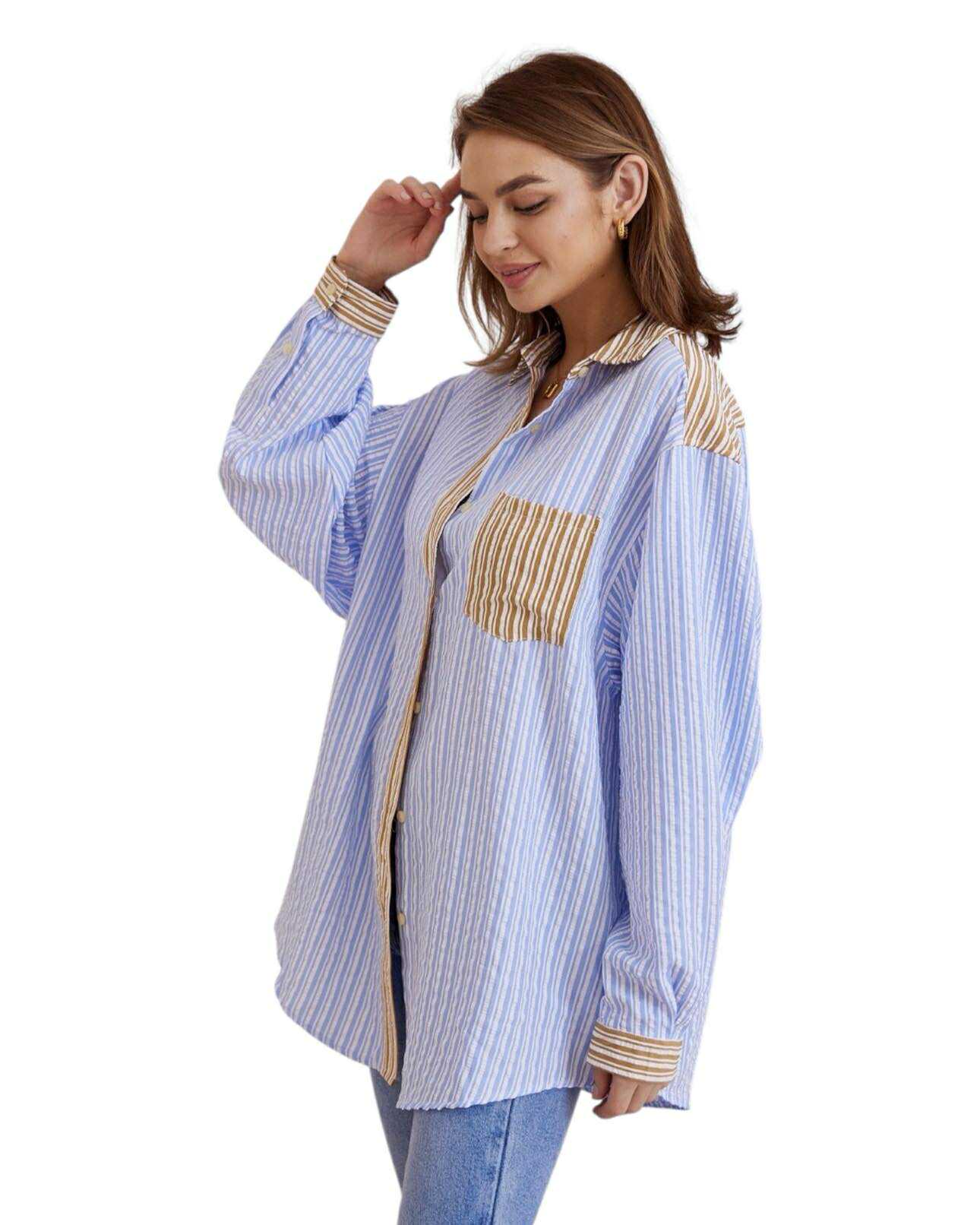 'Georgie' Stripe Shirt - Blue/Mustard