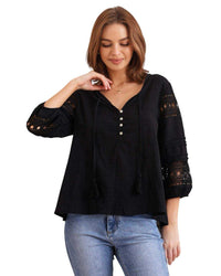 'Cali' Lace Sleeve Top - Black