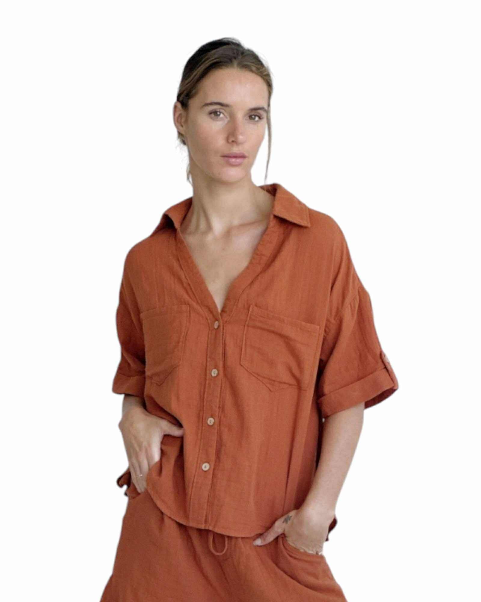 'Ronnie' Cotton Top - Rust