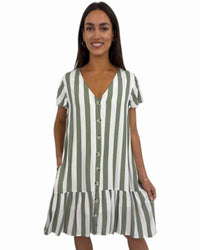 'Bronte' Stripe Dress - Sage
