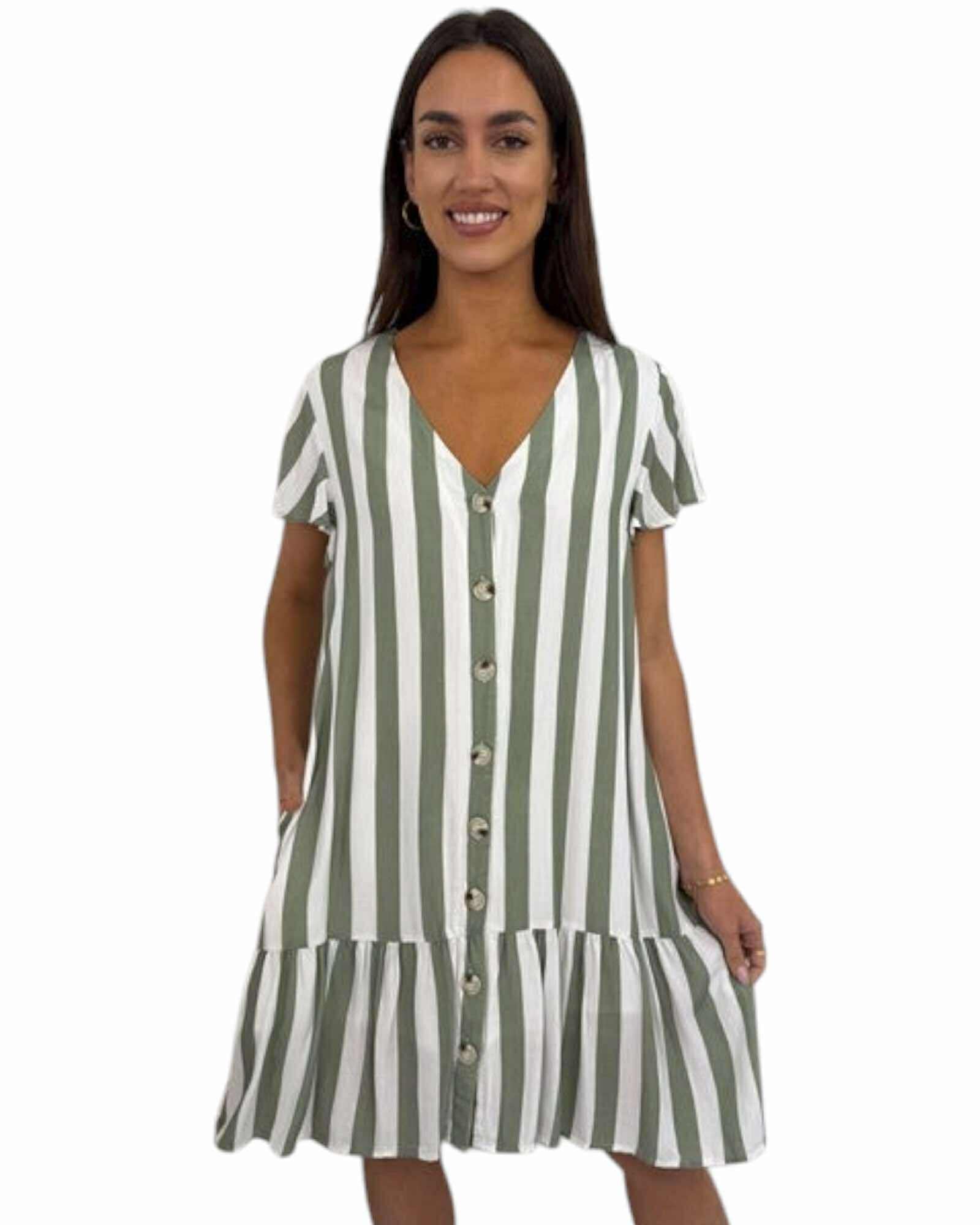 'Bronte' Stripe Dress - Sage