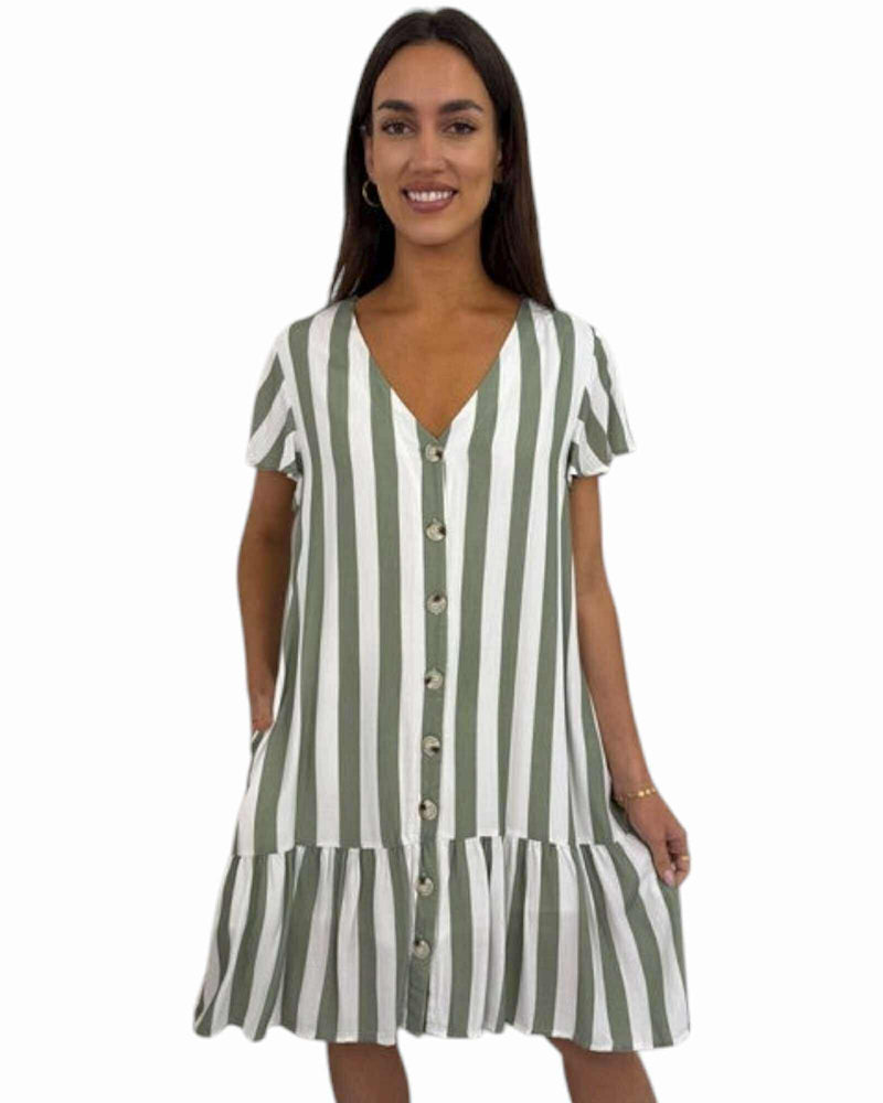 'Bronte' Stripe Dress - Sage