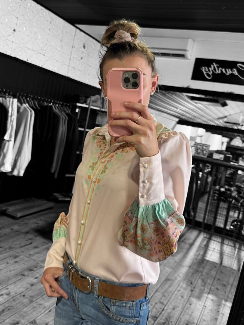 'Isla' Button Down Shirt - Peach