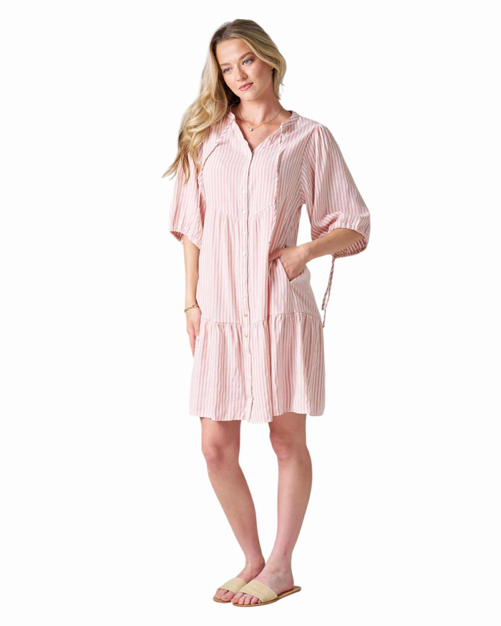 ‘Annie' Stripe Dress - Coral