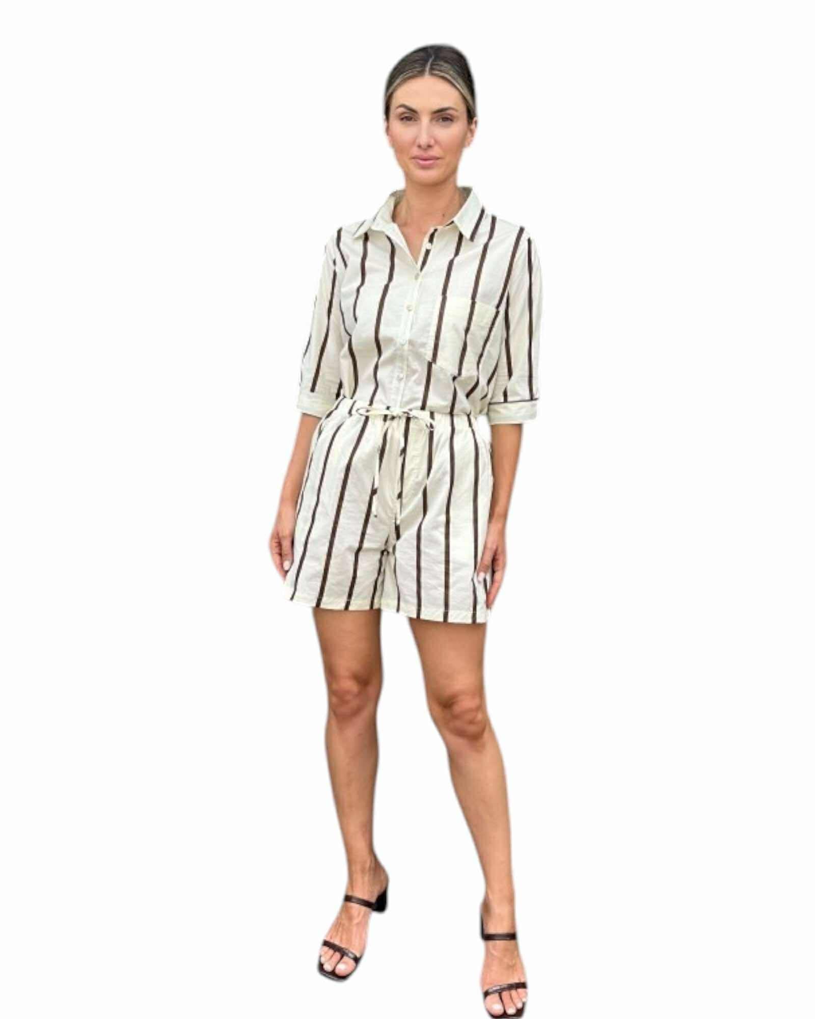 'Fleur' Stripe Set - Cream/Brown