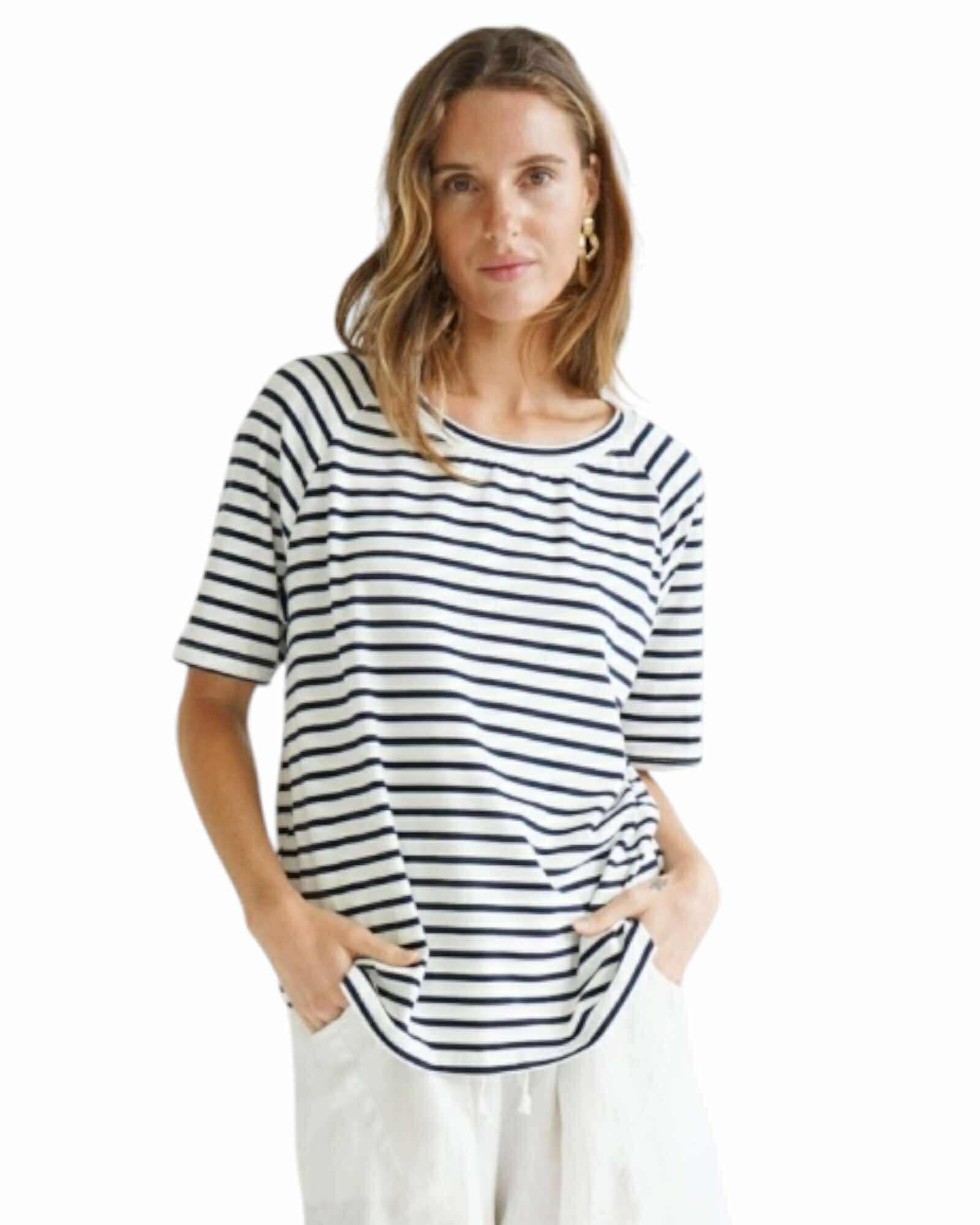 'Dolly' Thin Stripe T-Shirt - Navy