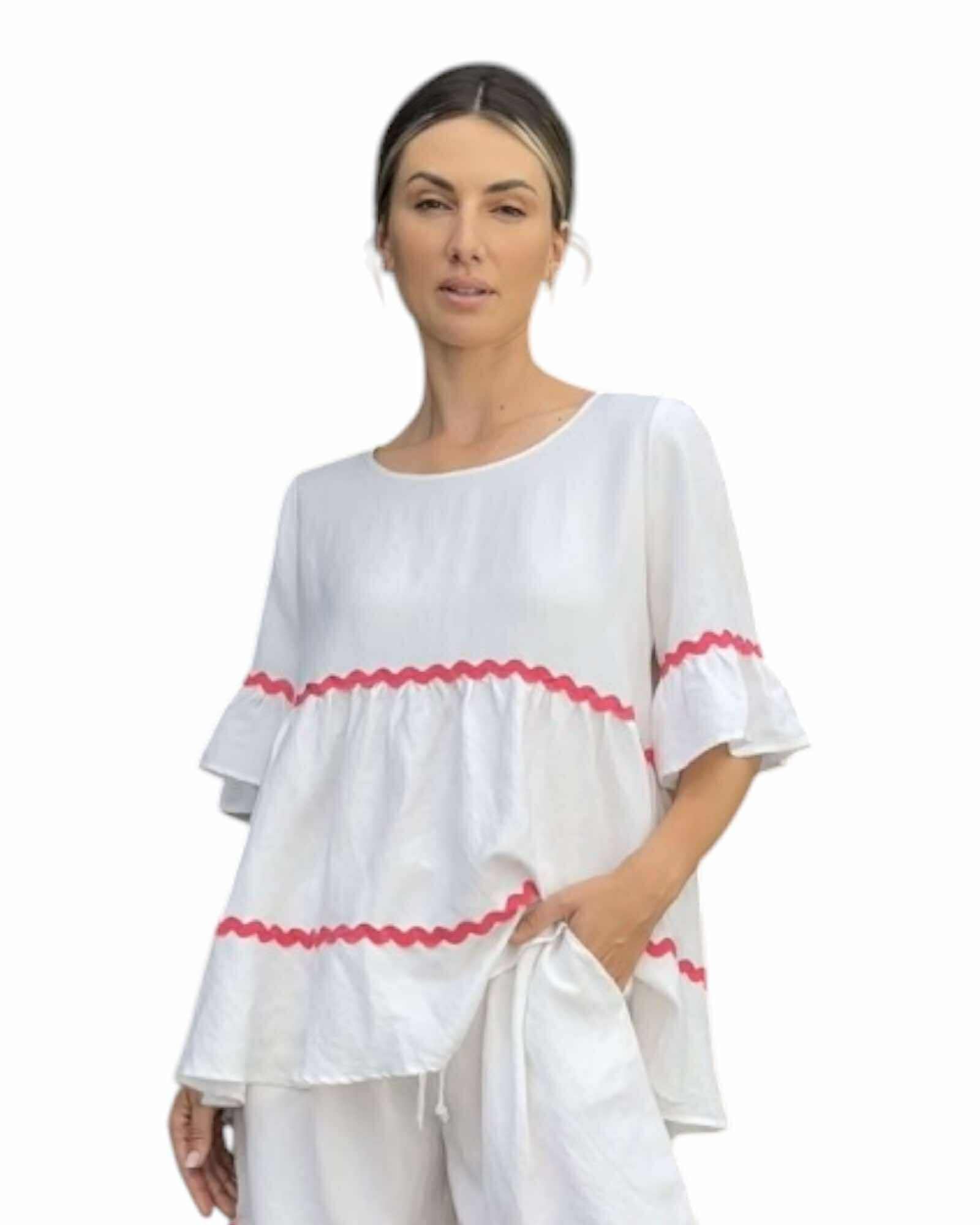 'Brookie' Pink Bunting Top - White