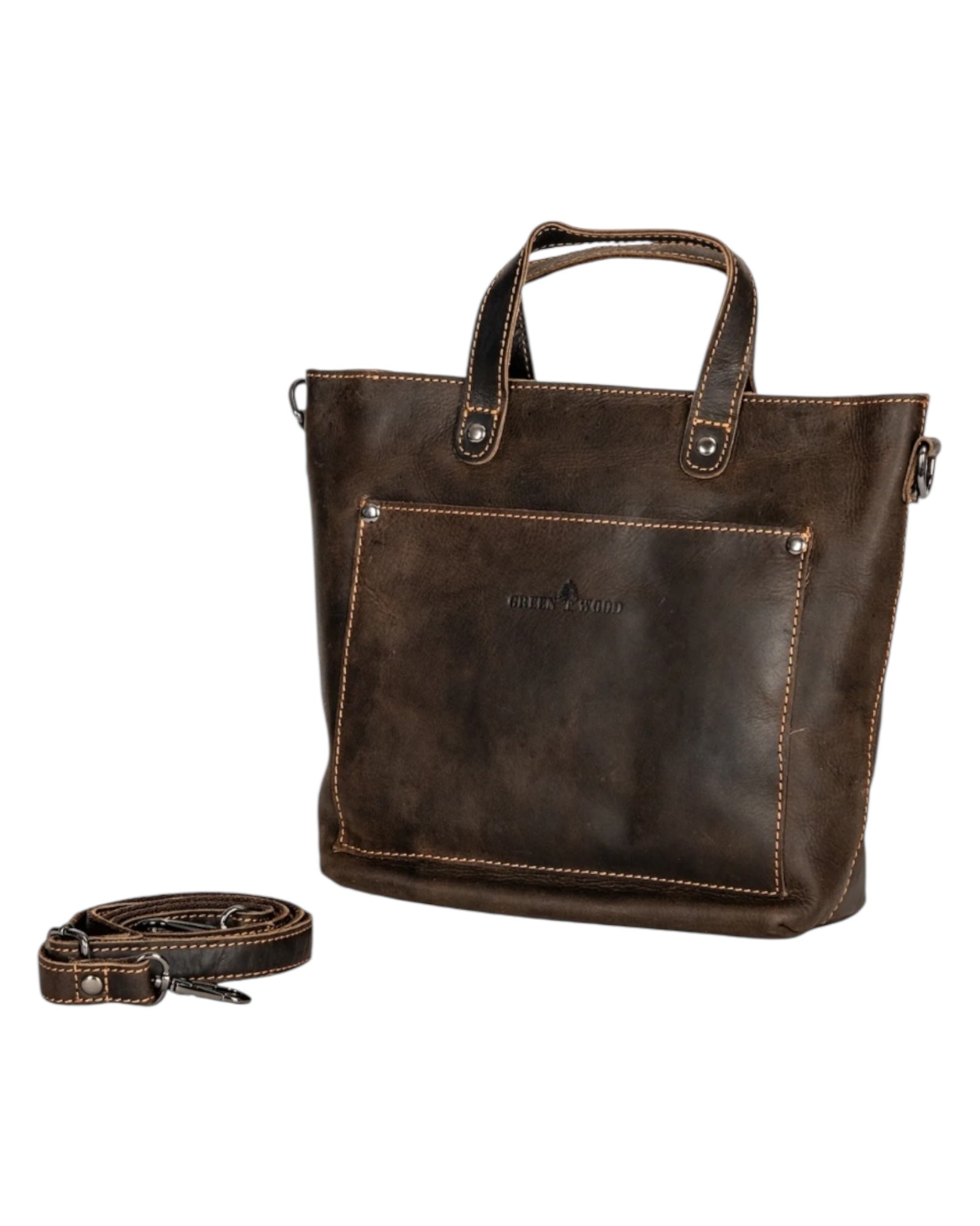 Leather Crossbody Mini Tote - Brown