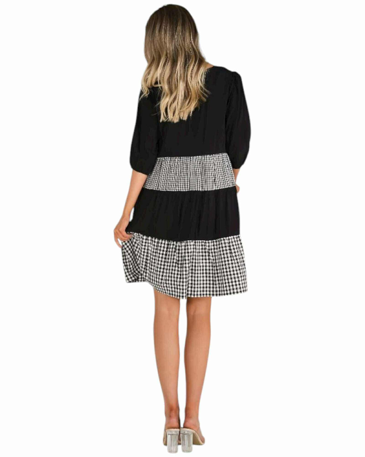 'Michelle' Gingham Block Dress - Black