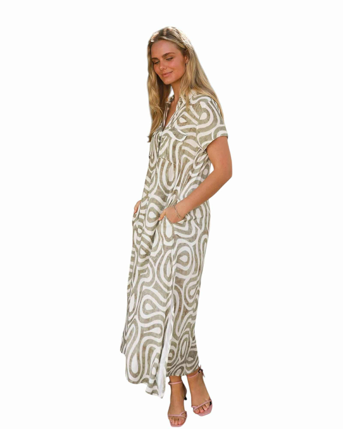 'Maddie' Swirl Print Maxi Dress - Sage