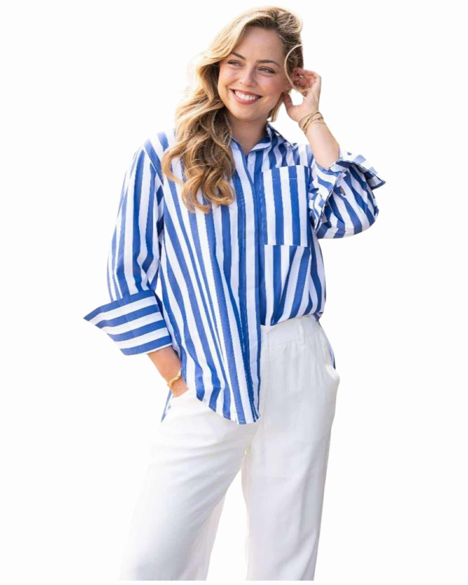 'Annabelle' Bold Stripe Shirt - Blue