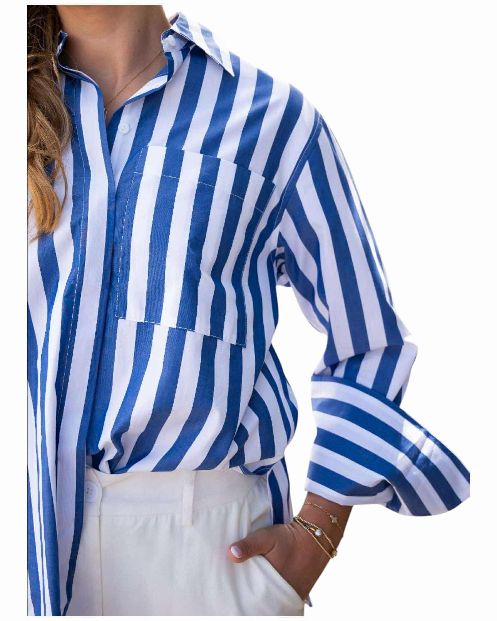 'Annabelle' Bold Stripe Shirt - Blue