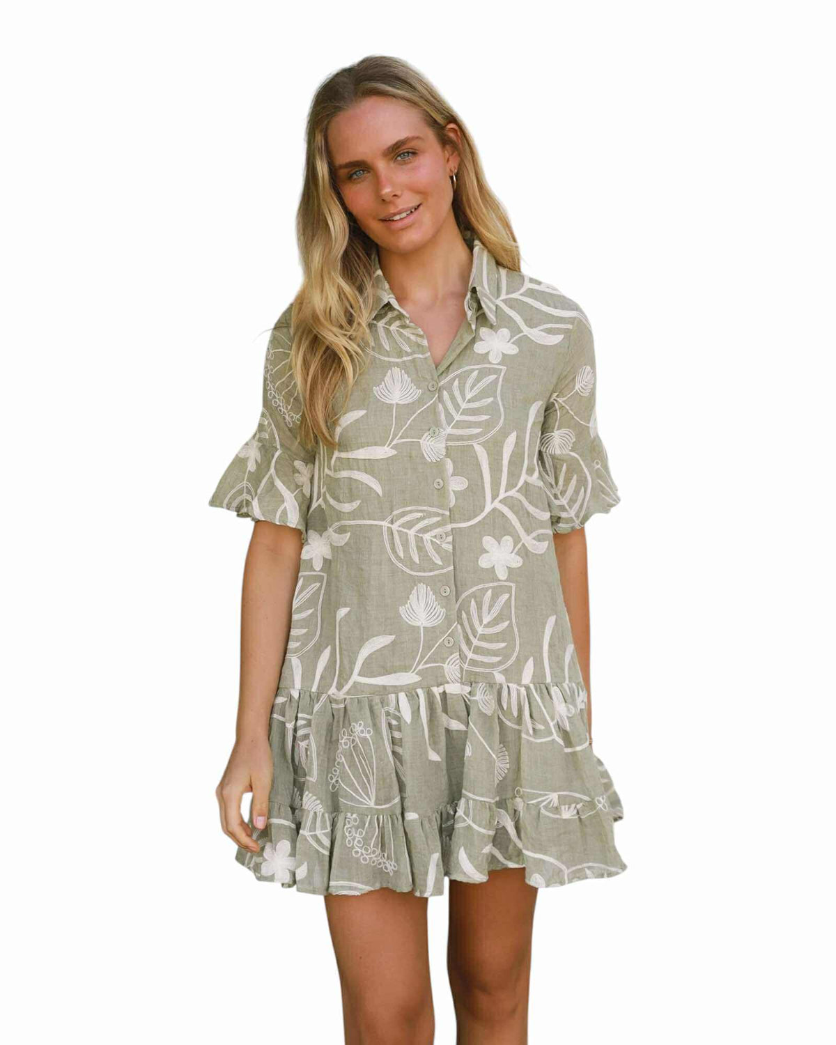 'Elly' Print Dress - Sage