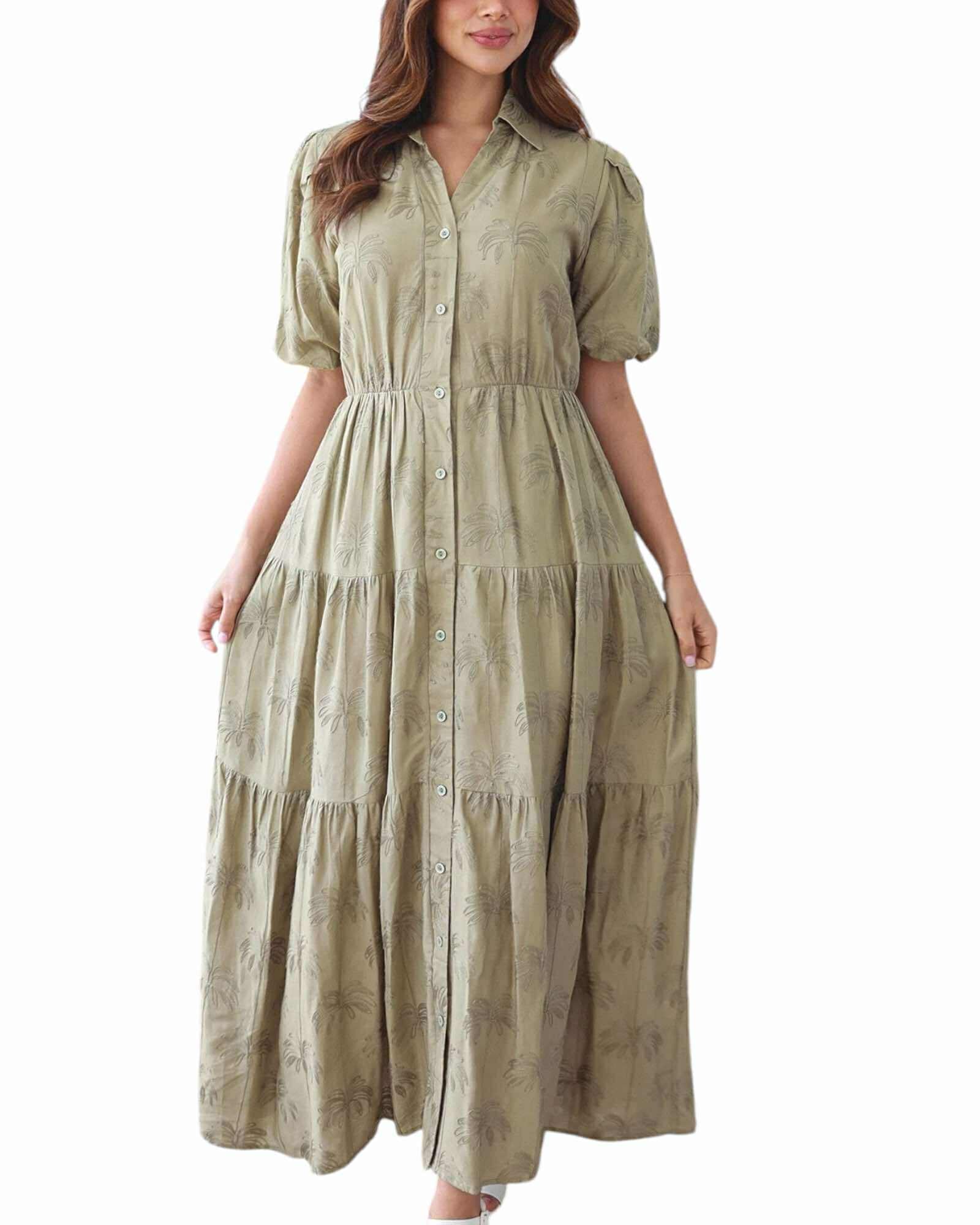 'Carrie' Maxi Palm Dress - Sage