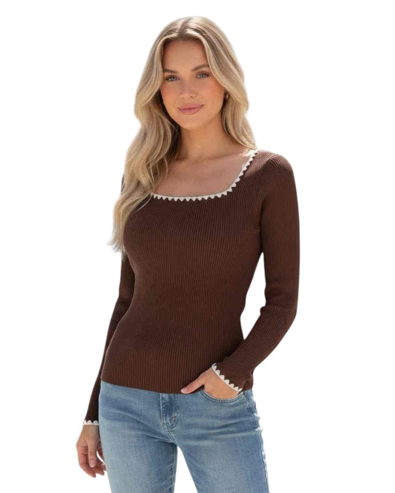 'Penny' Knit Top - Choc