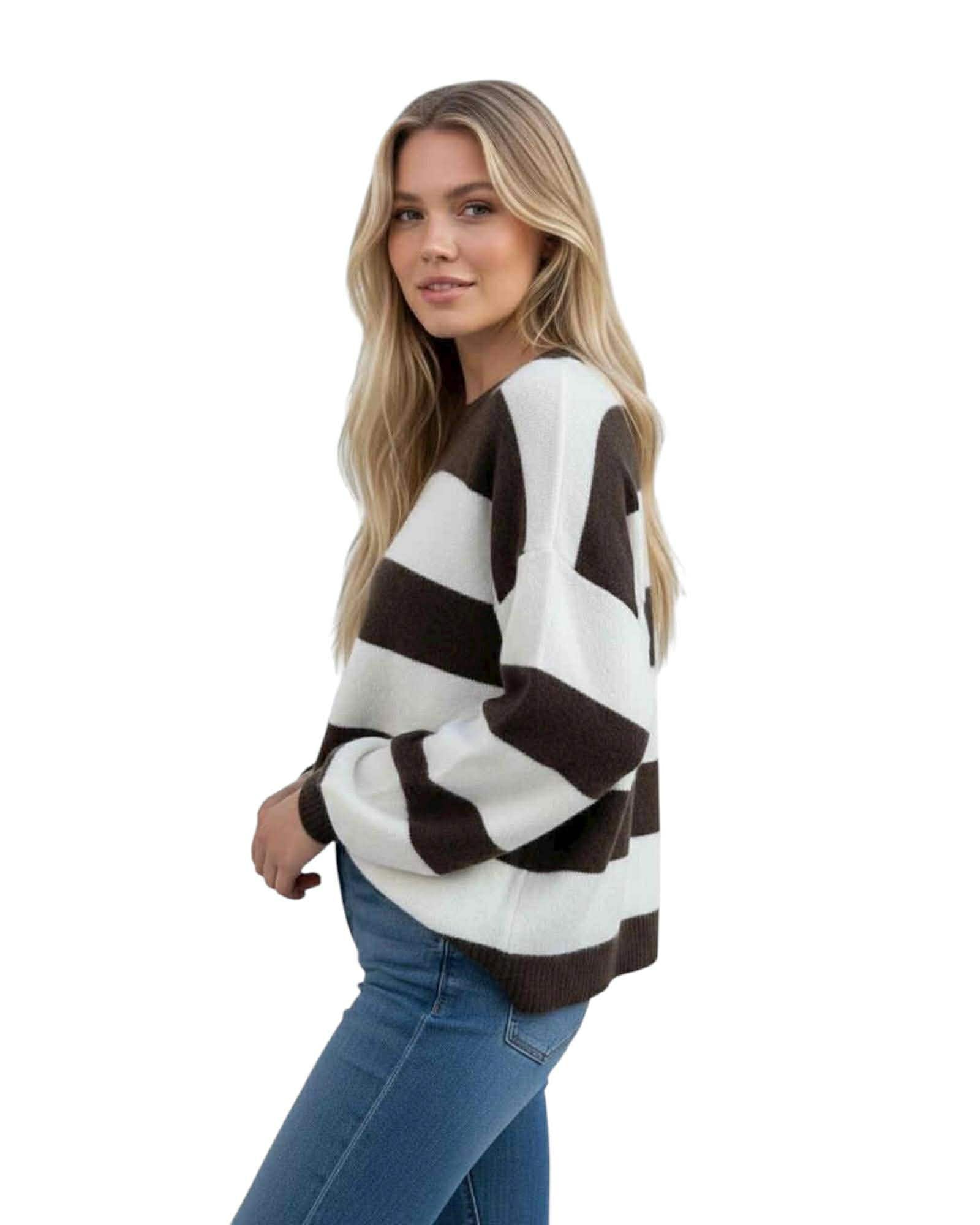 [SALE] 'Zoey' Thick Stripe Knit - Choc