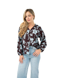 ‘Emily' Floral Top - Choc/Blue