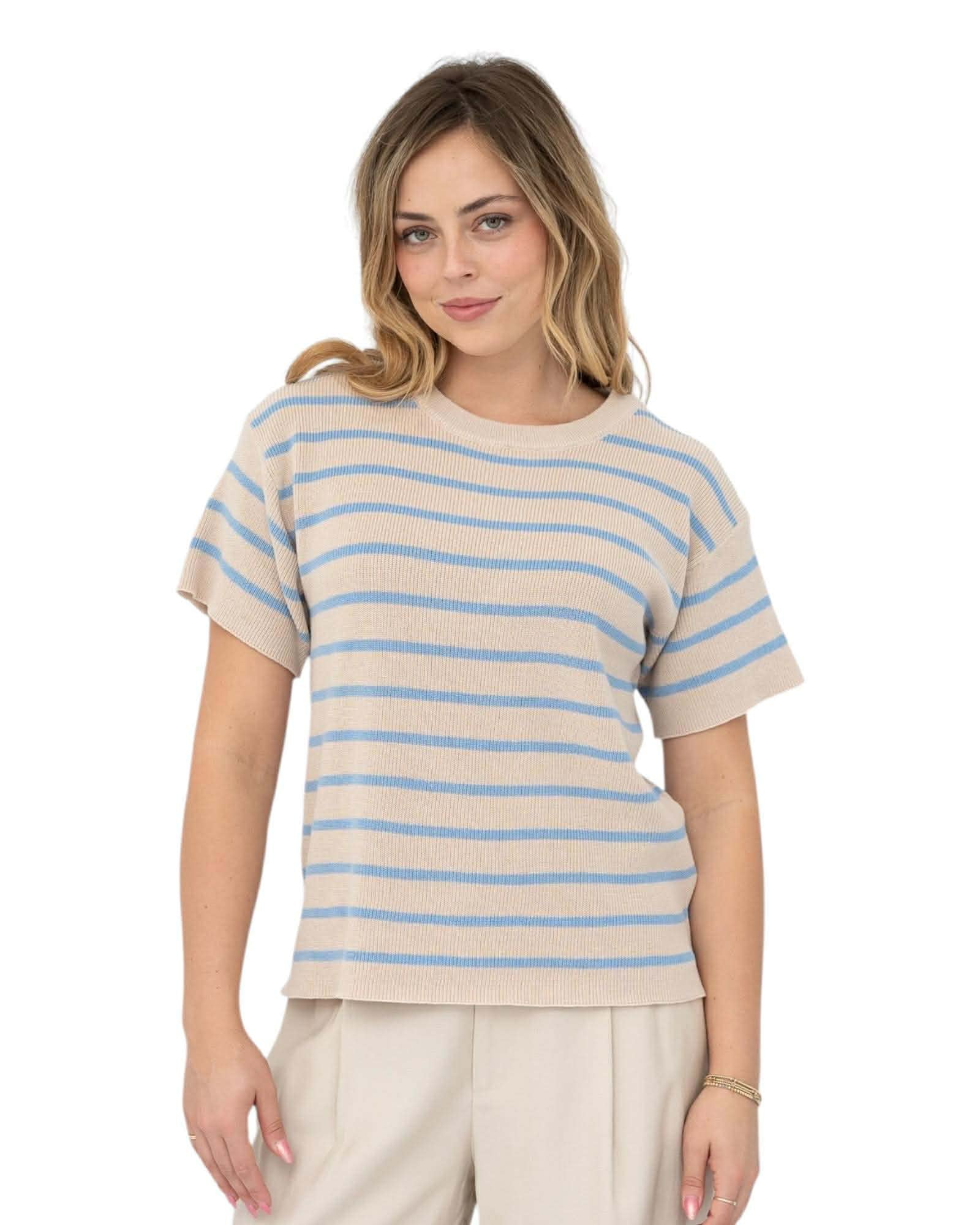 ‘Brooklyn' Stripe Top - Beige/Blue