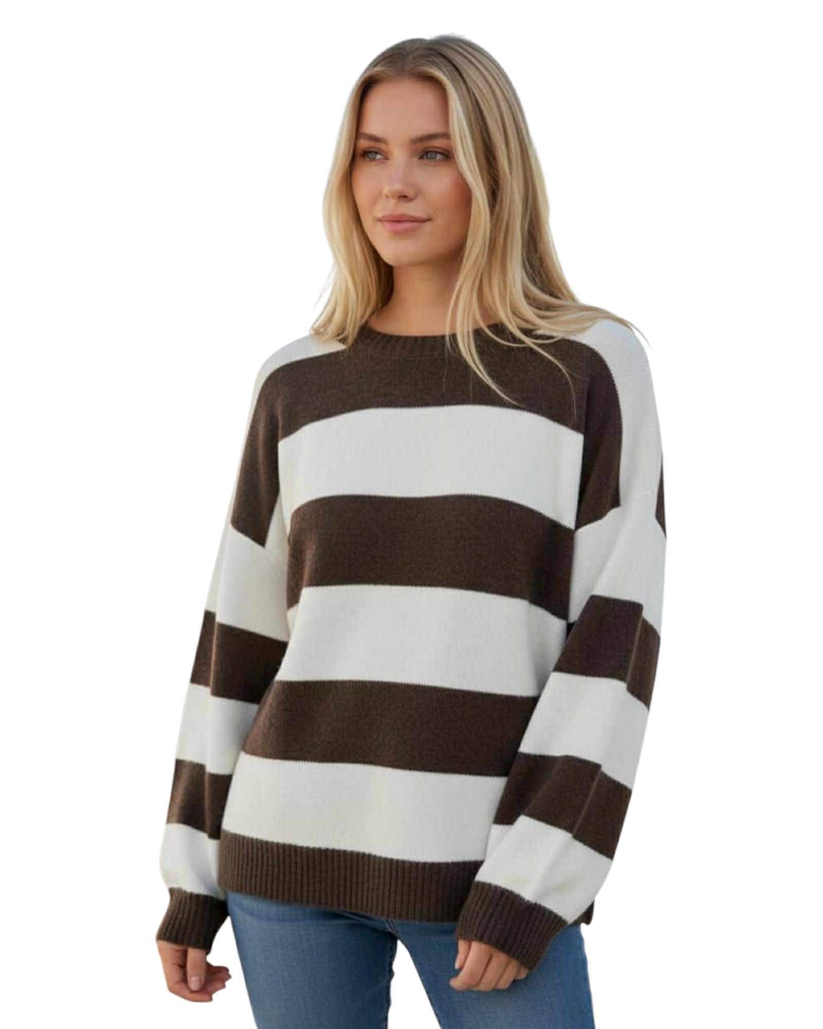 [SALE] 'Zoey' Thick Stripe Knit - Choc