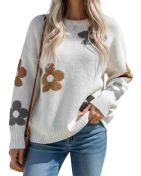 'Callie' Flower Knit - Cream