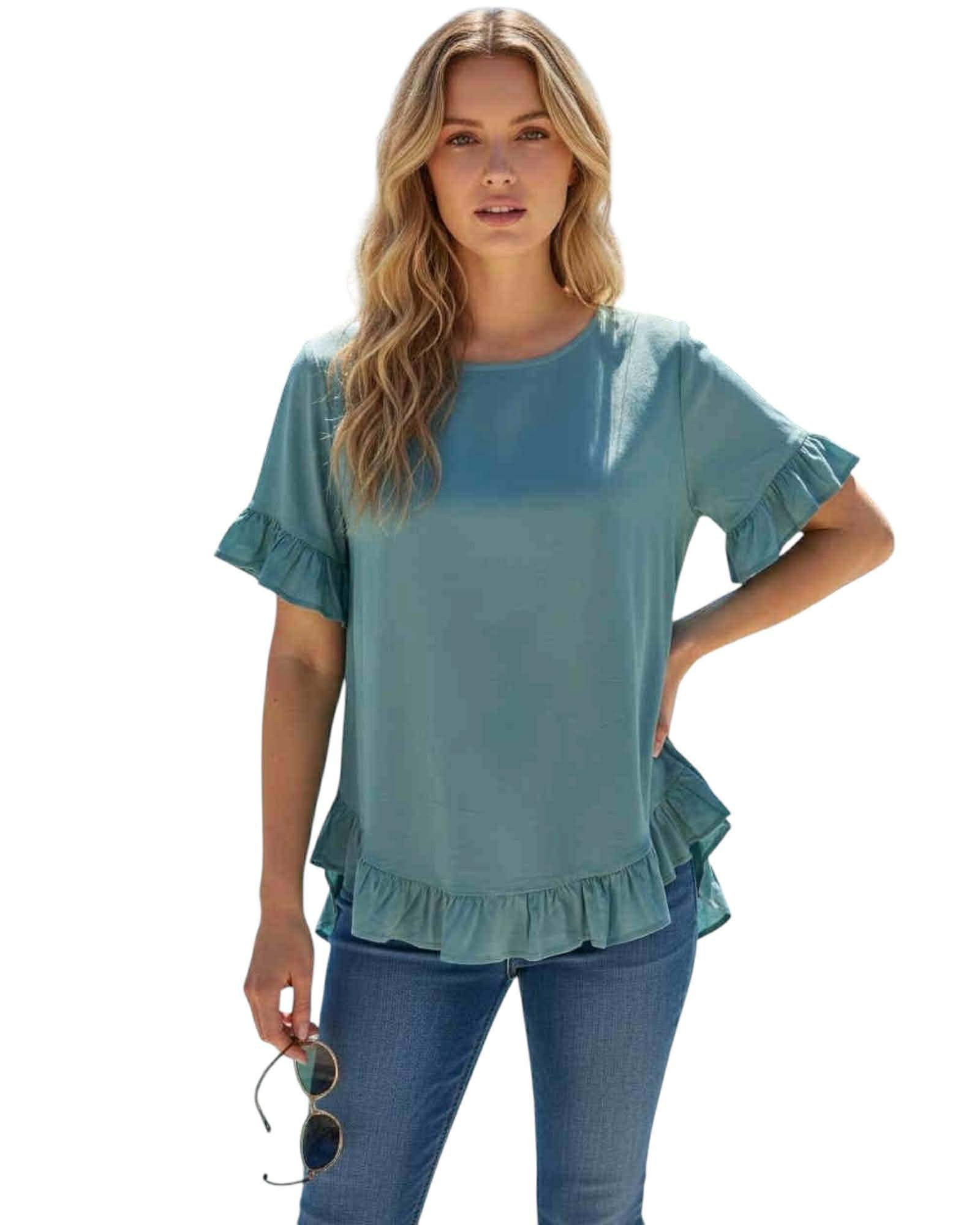 ‘Ayla' Linen Top - Turquoise