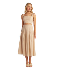 'Kaylee' Ruffle Detail Top & Skirt Set - Beige