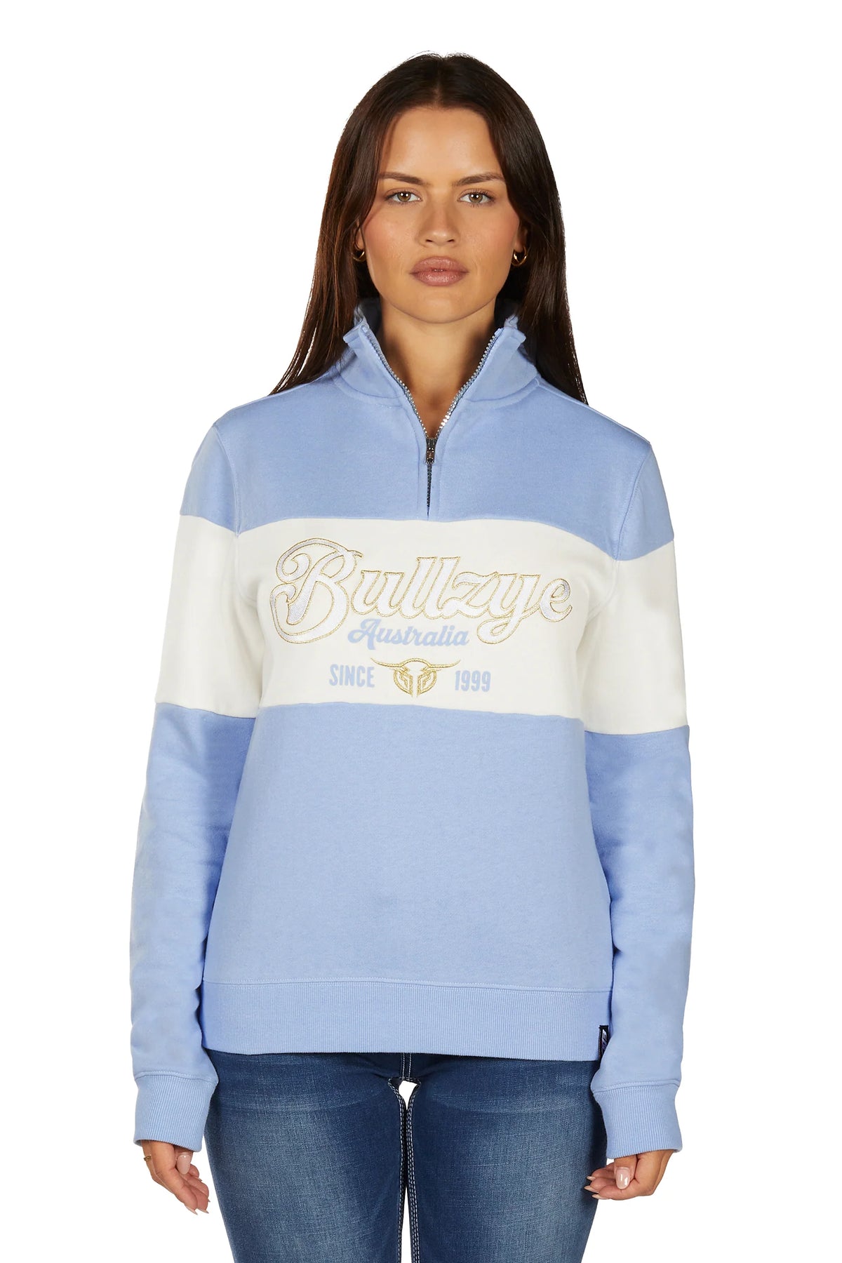 'Kai' 1/4 Zip Pullover - Light Blue/Cream
