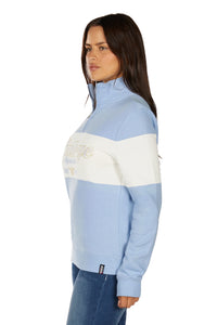 'Kai' 1/4 Zip Pullover - Light Blue/Cream