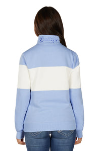 'Kai' 1/4 Zip Pullover - Light Blue/Cream