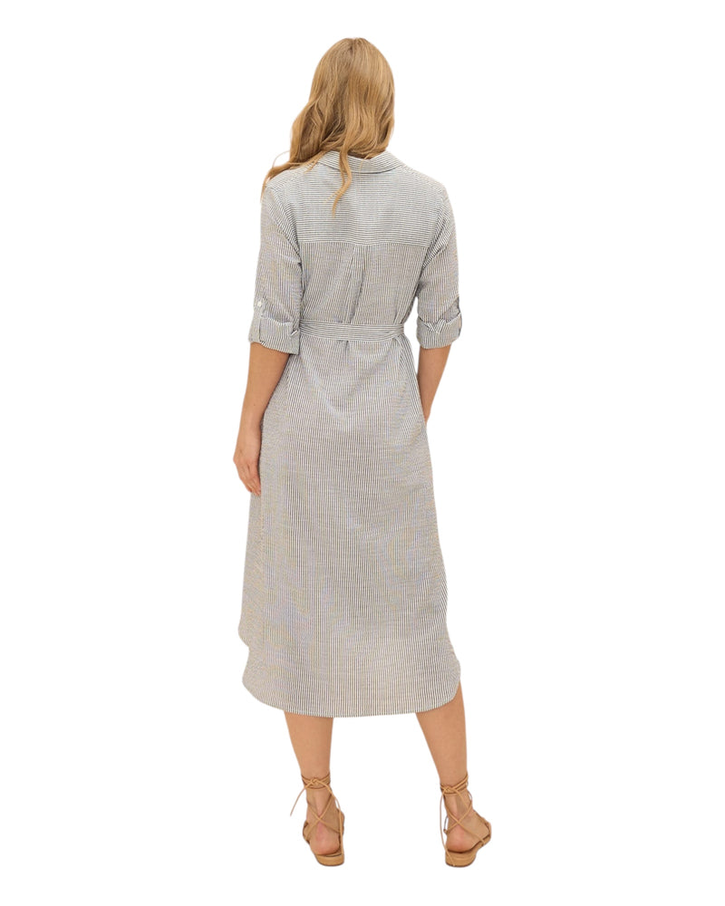 'Jenny' Stripe Shirt Dress - Grey
