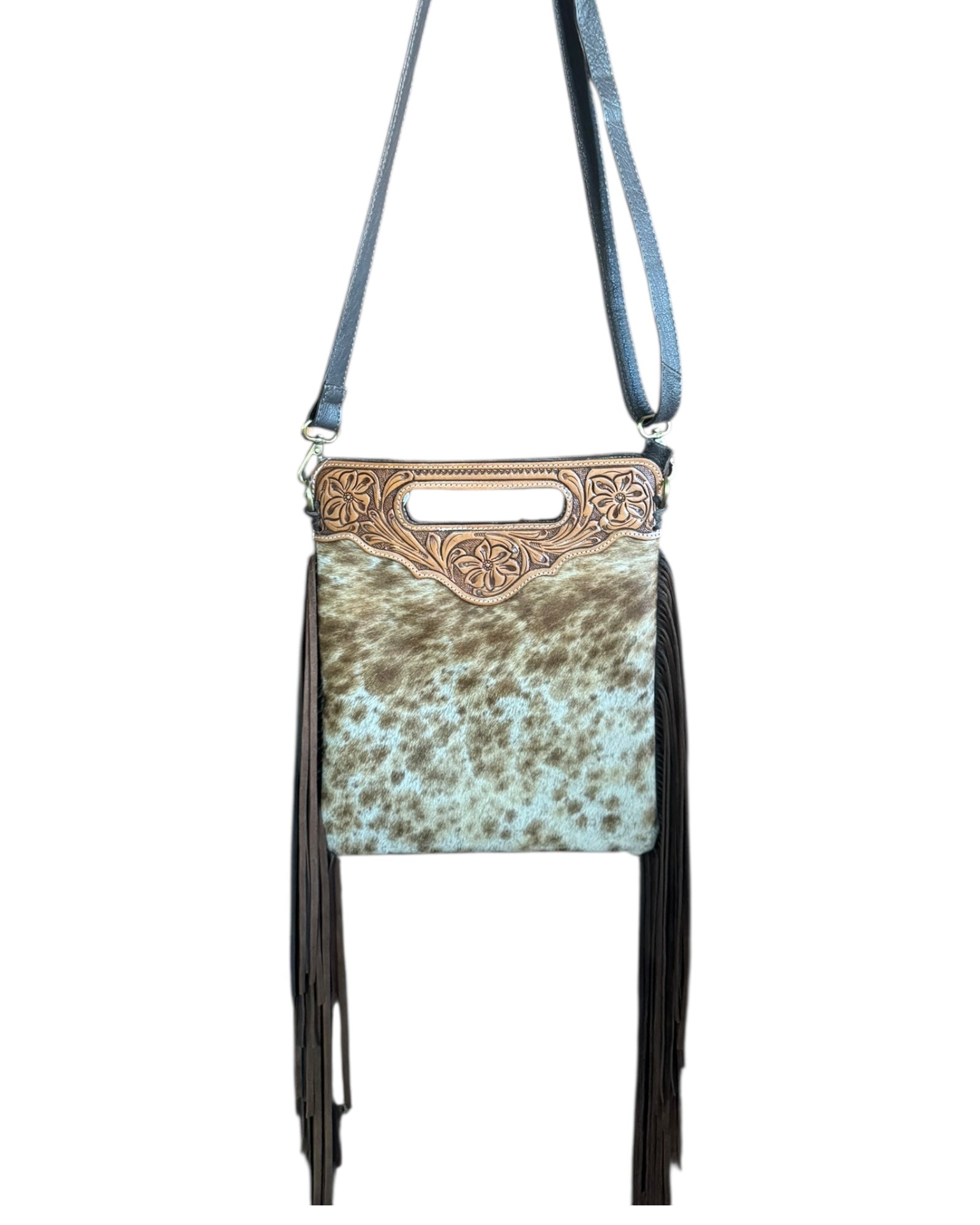 ‘Wauchope’ Tooled Cowhide Tassel Bag - Brown