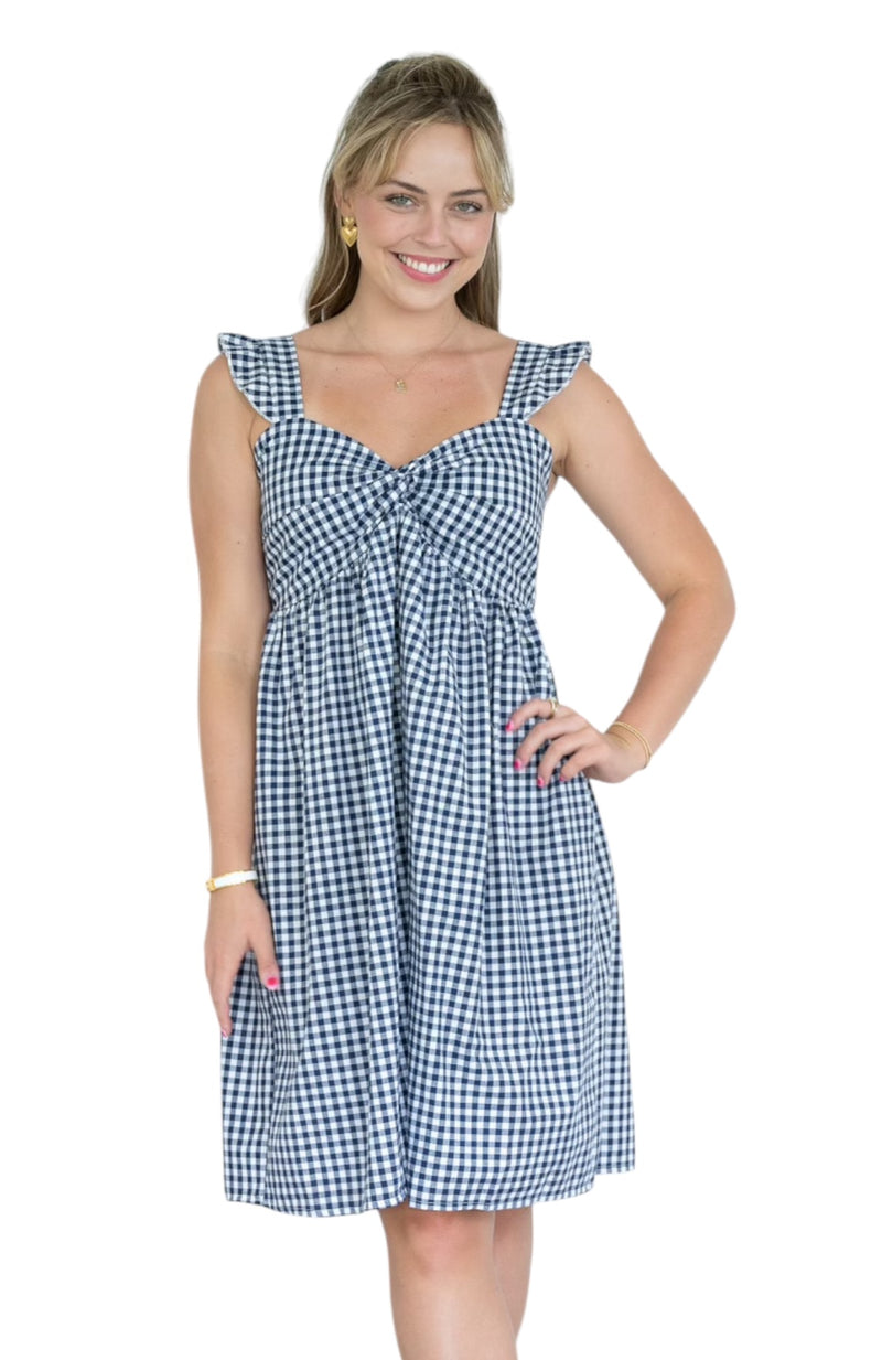 [SALE] 'Charlie' Gingham Dress - Navy