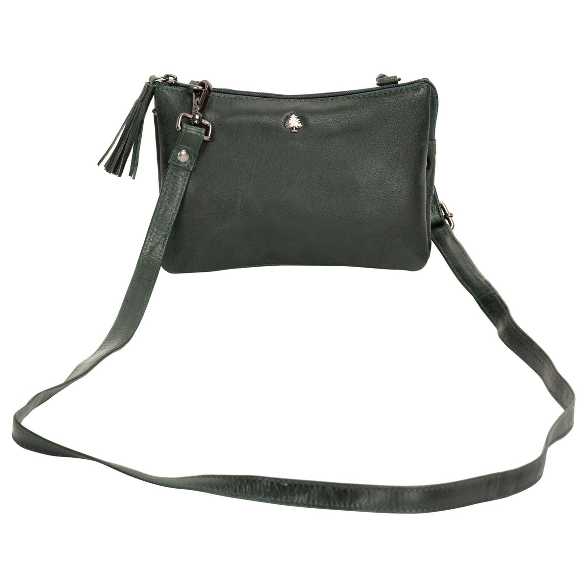 'Ellie' Leather Shoulder Bag - Bottle Green
