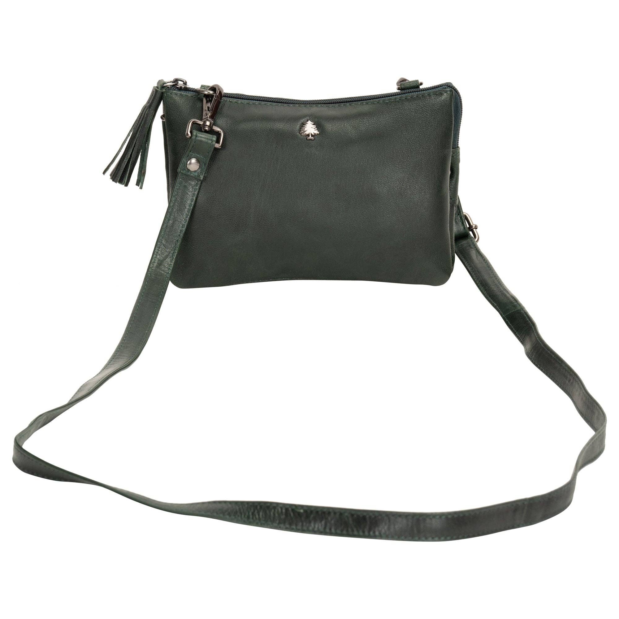 'Ellie' Leather Shoulder Bag - Bottle Green